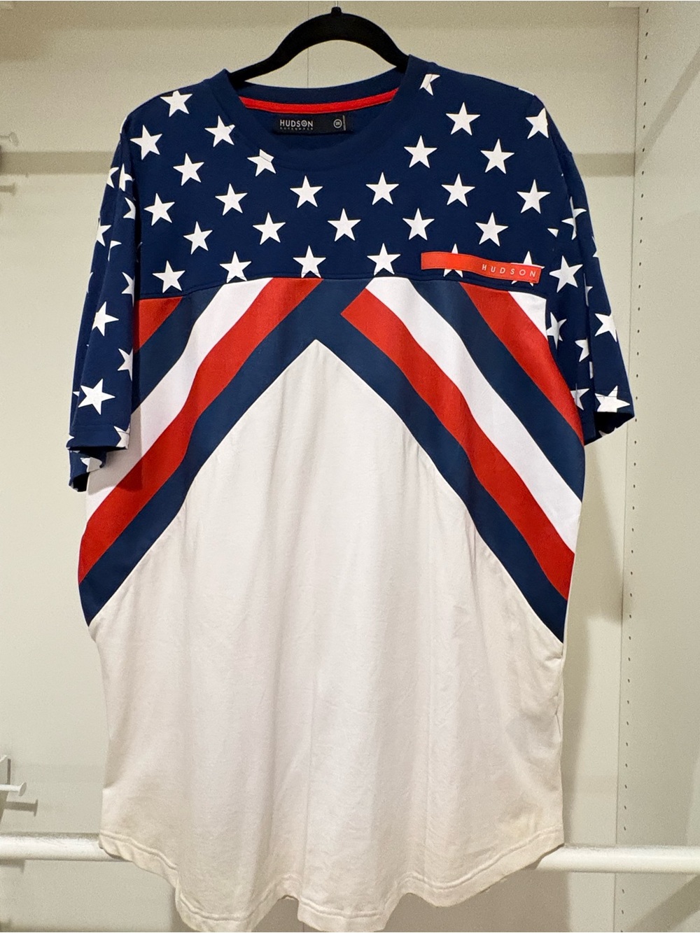 Hudson Outerwear USA Flag Graphic T Shirt 2XL Red White Blue Stars Streetwear